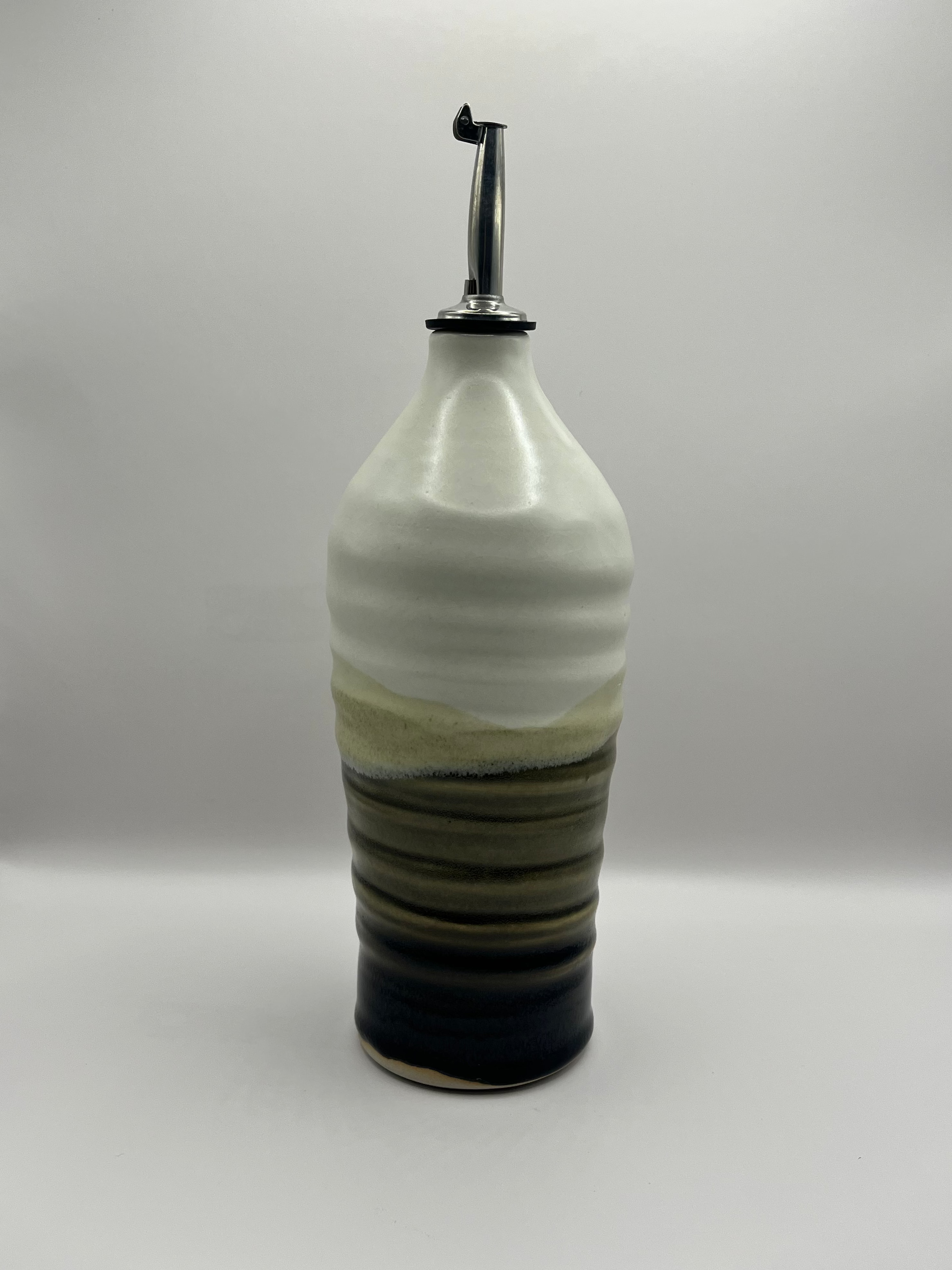 Olive Oil Pourer Celadon and Satin White Landscape